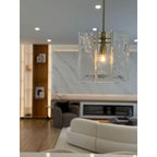 13 Inch Clear Textured Glass Pendant Light - Lattice