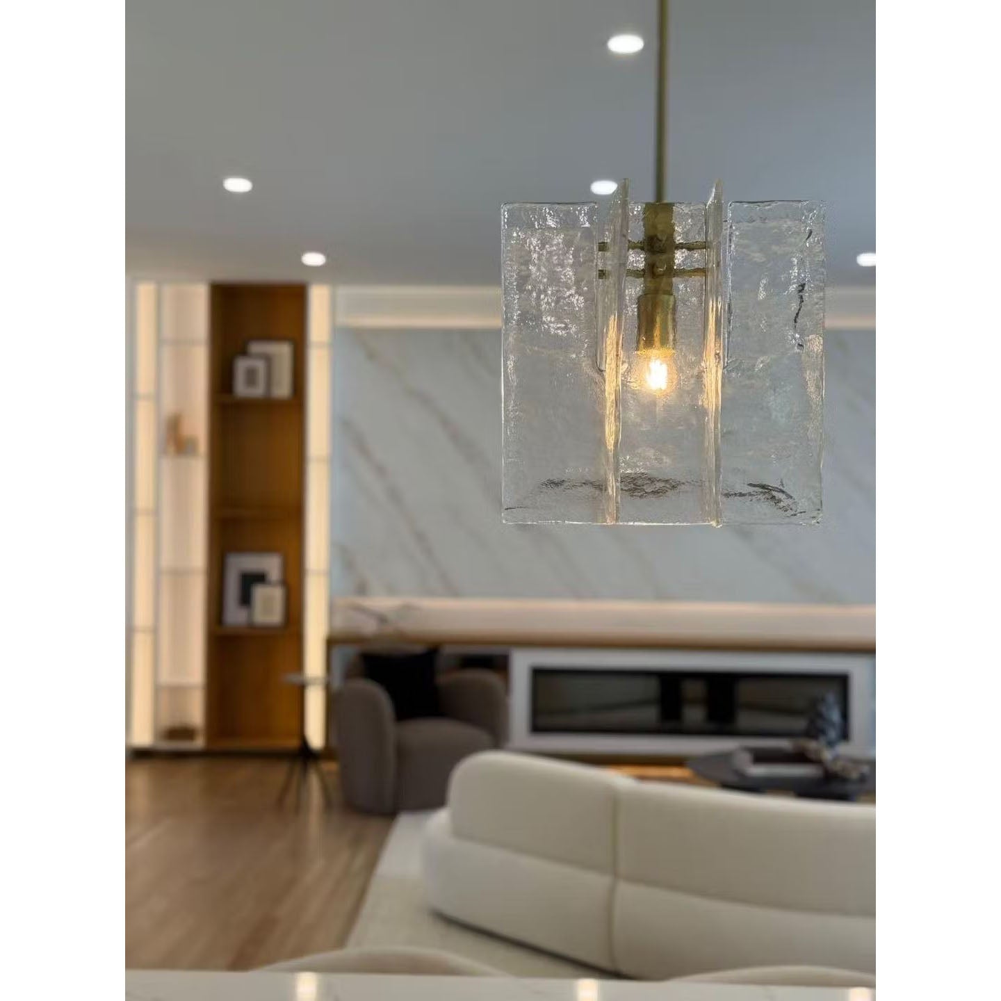 13 Inch Clear Textured Glass Pendant Light - Lattice