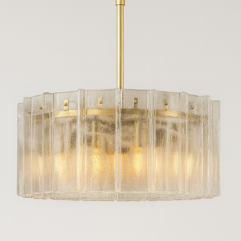 36 Inch Clear Hammered Glass Round Chandelier - Lattice