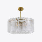 36 Inch Clear Hammered Glass Round Chandelier - Lattice