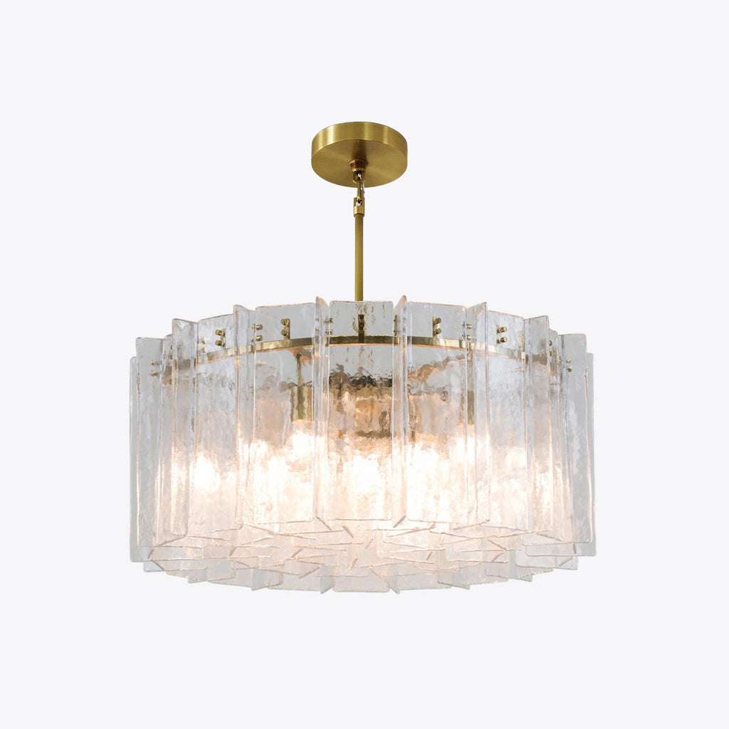 36 Inch Clear Hammered Glass Round Chandelier - Lattice
