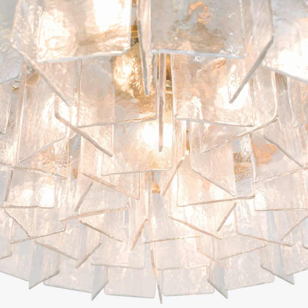 36 Inch Clear Hammered Glass Round Chandelier - Lattice