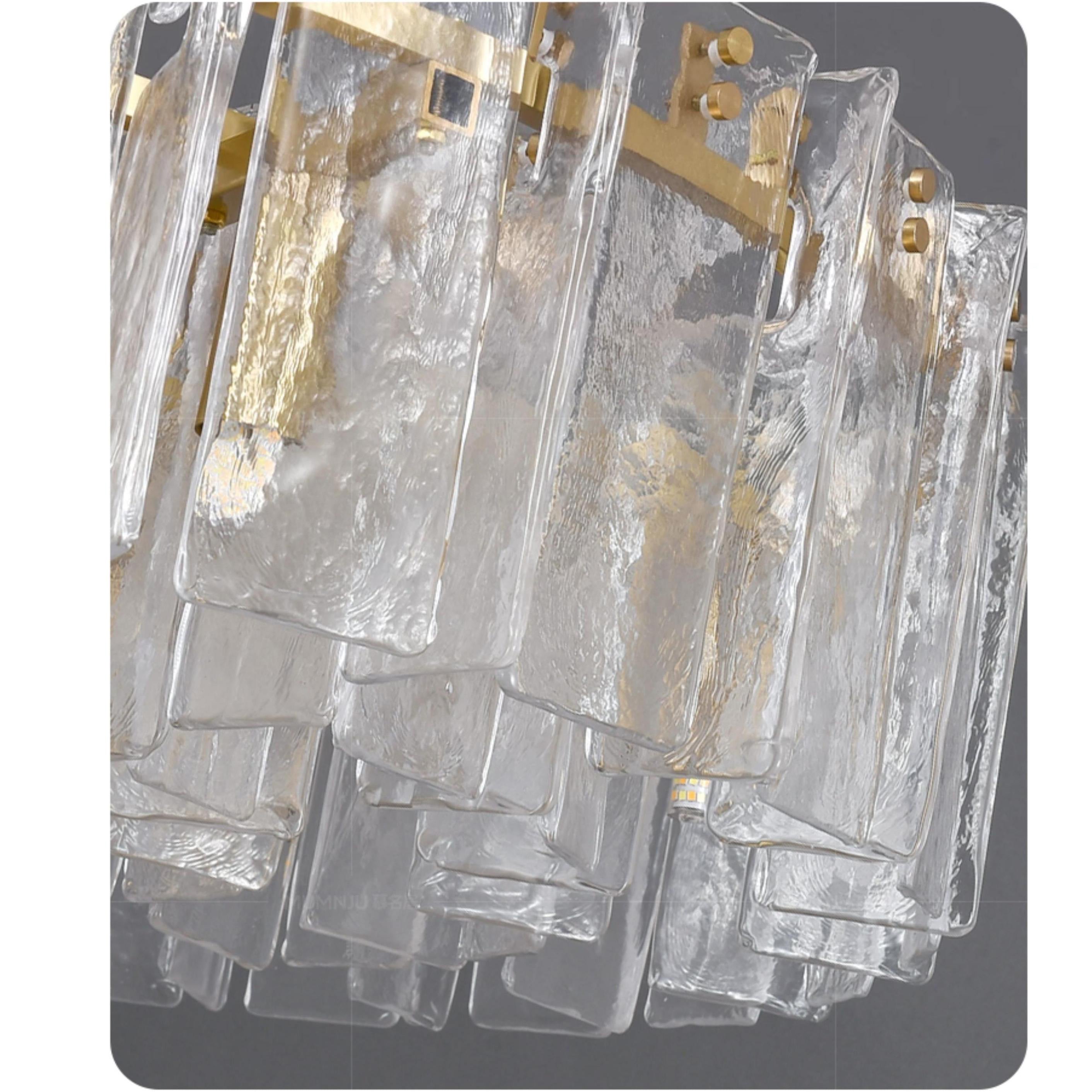 36 Inch Clear Hammered Glass Round Chandelier - Lattice