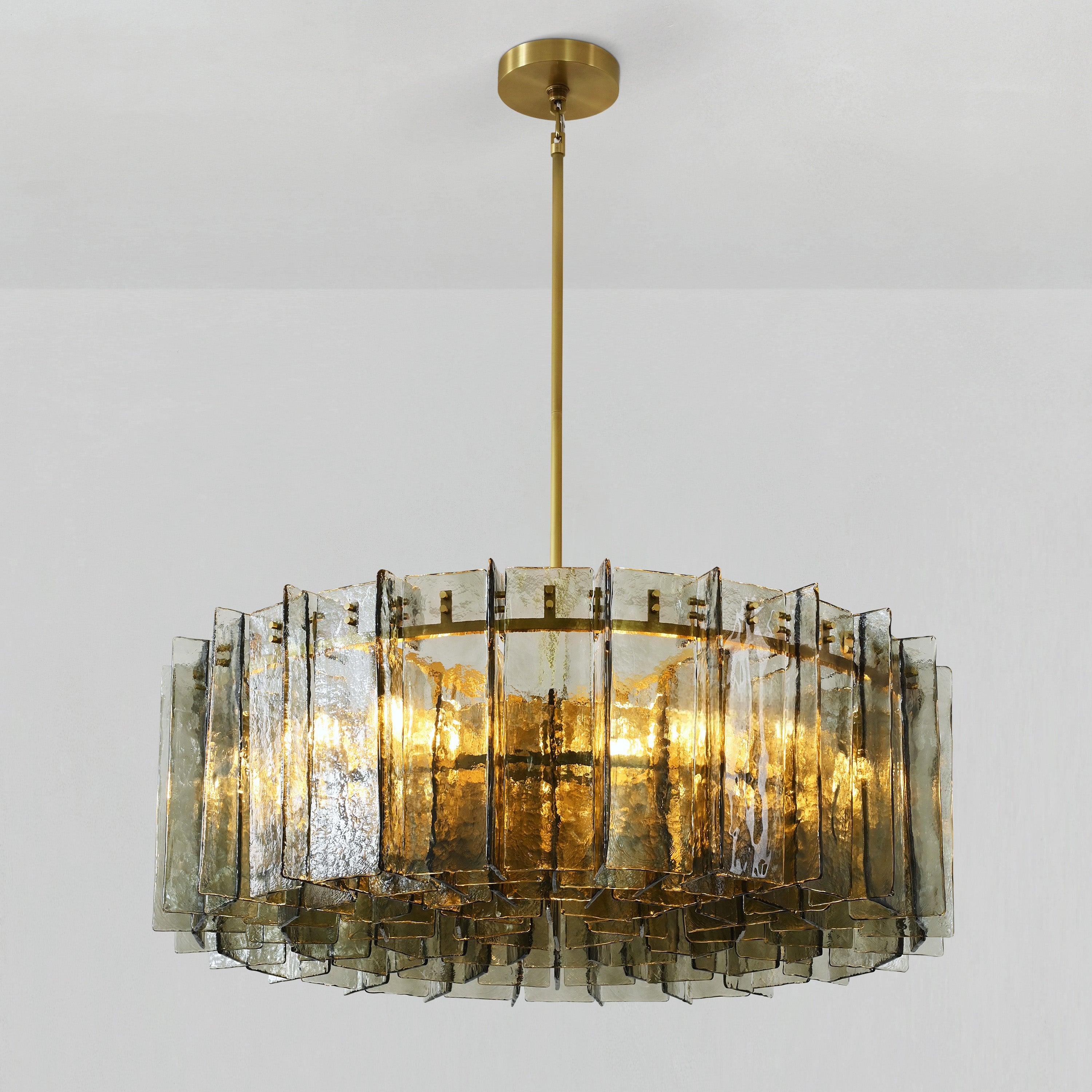 48 Inch Smoked Hammered Glass Round Chandelier - Lattice