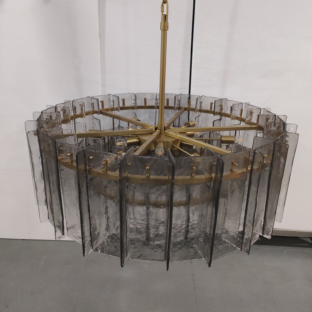 48 Inch Smoked Hammered Glass Round Chandelier - Lattice