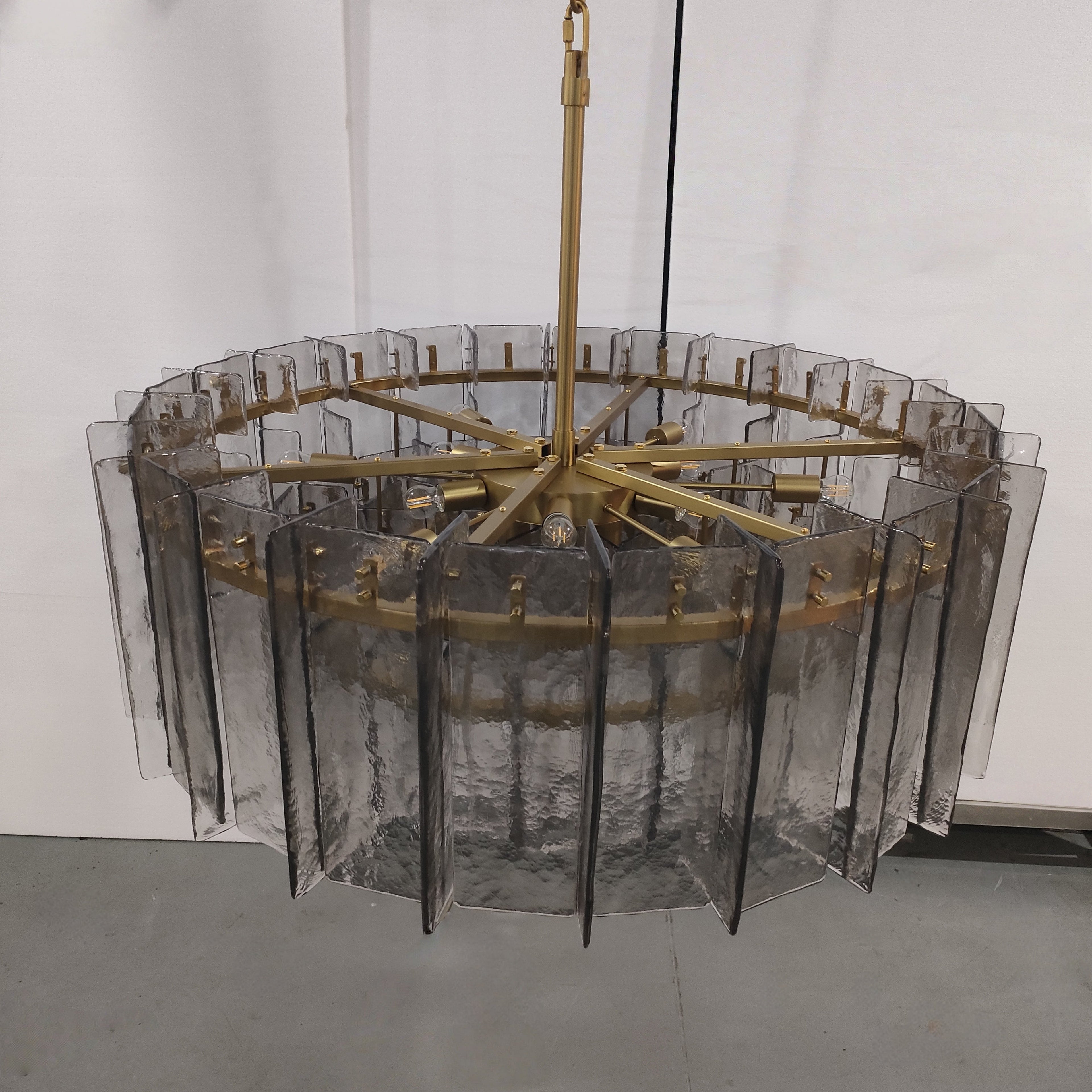 48 Inch Smoked Hammered Glass Round Chandelier - Lattice