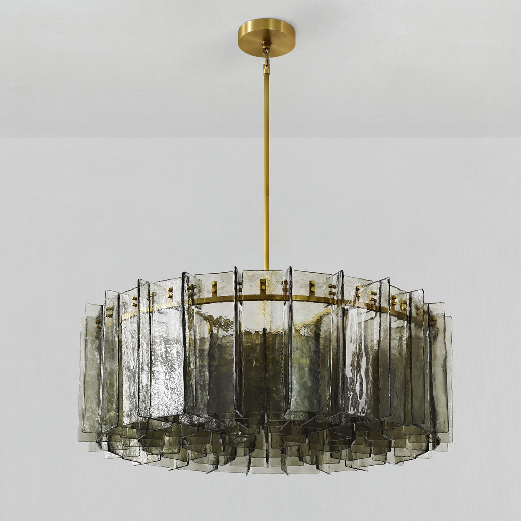 48 Inch Smoked Hammered Glass Round Chandelier - Lattice