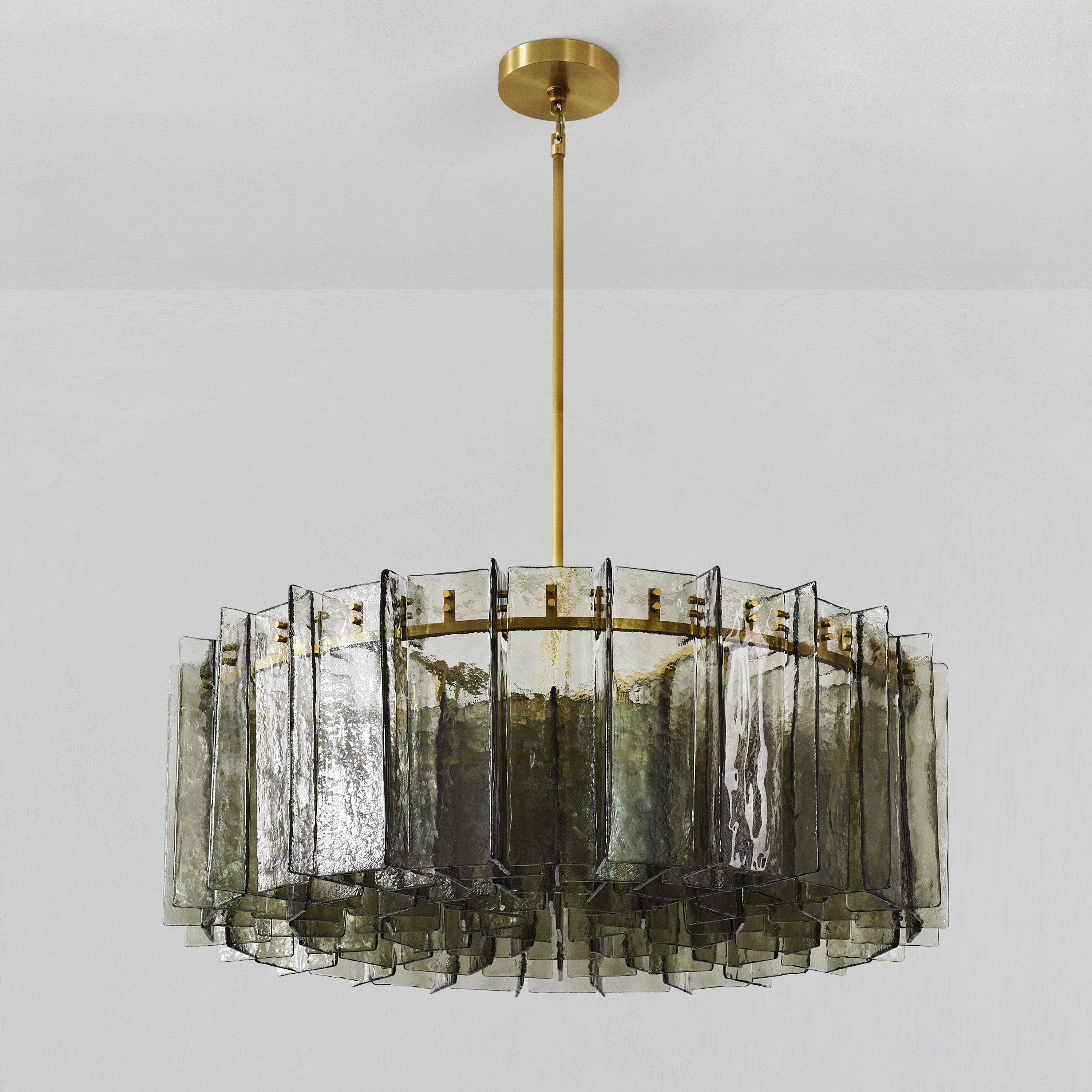 48 Inch Smoked Hammered Glass Round Chandelier - Lattice