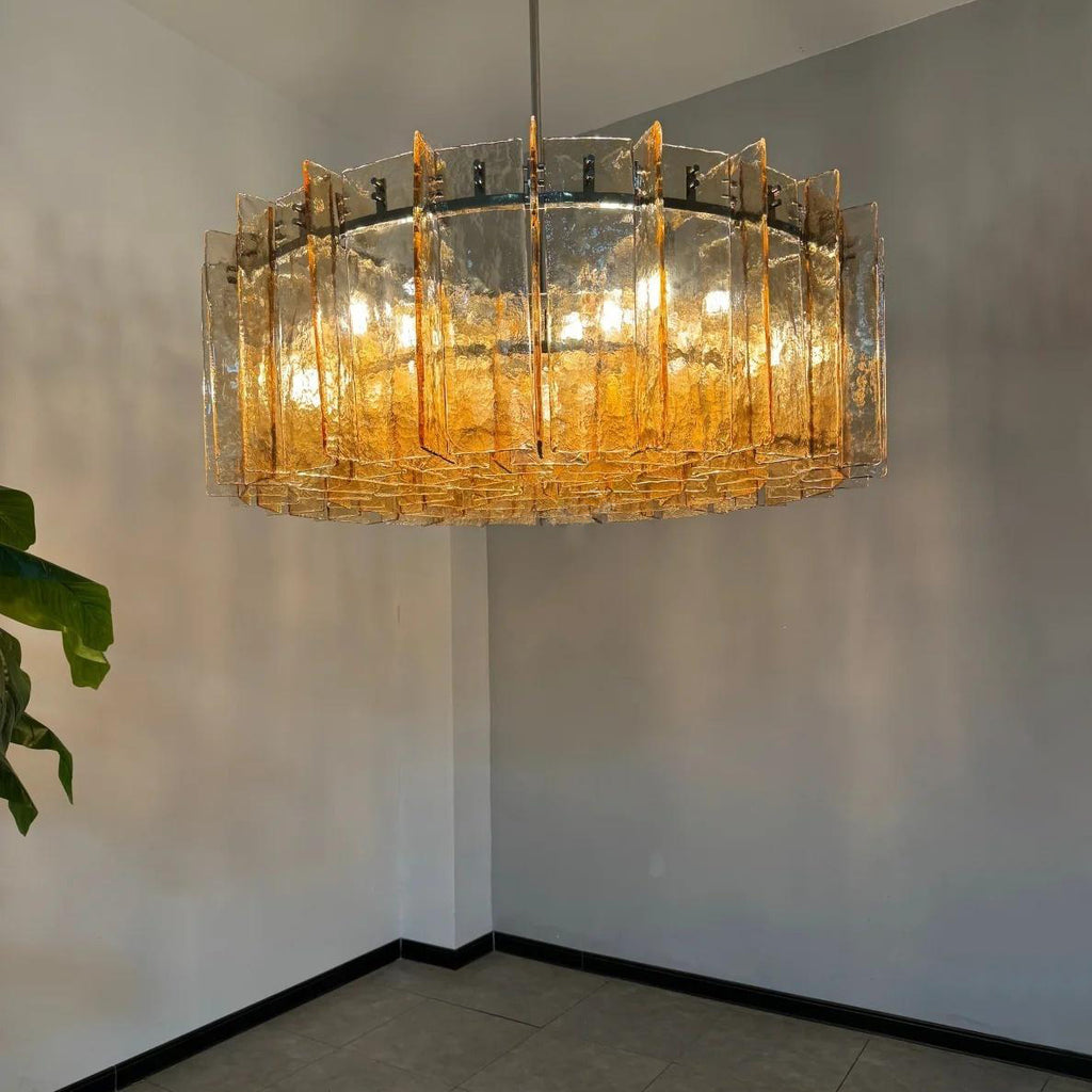 48 Inch Amber Textured Glass Round Chandelier - Lattice