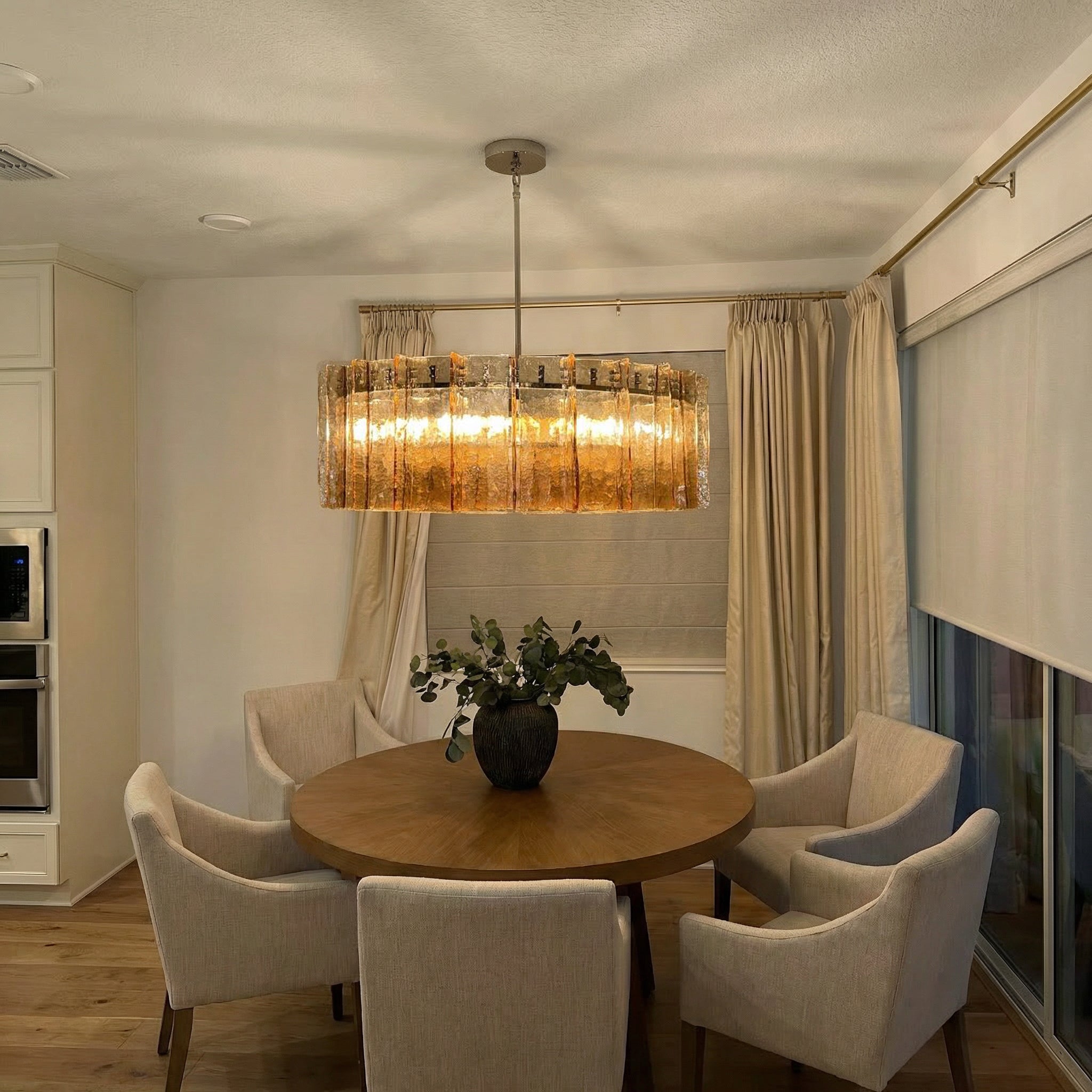 48 Inch Amber Textured Glass Round Chandelier - Lattice
