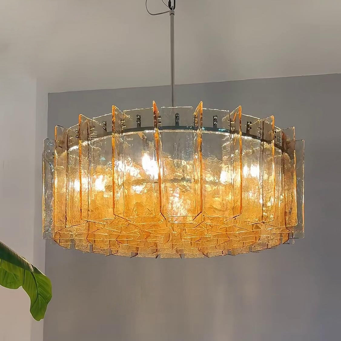 48 Inch Amber Textured Glass Round Chandelier - Lattice
