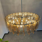 48 Inch Amber Textured Glass Round Chandelier - Lattice