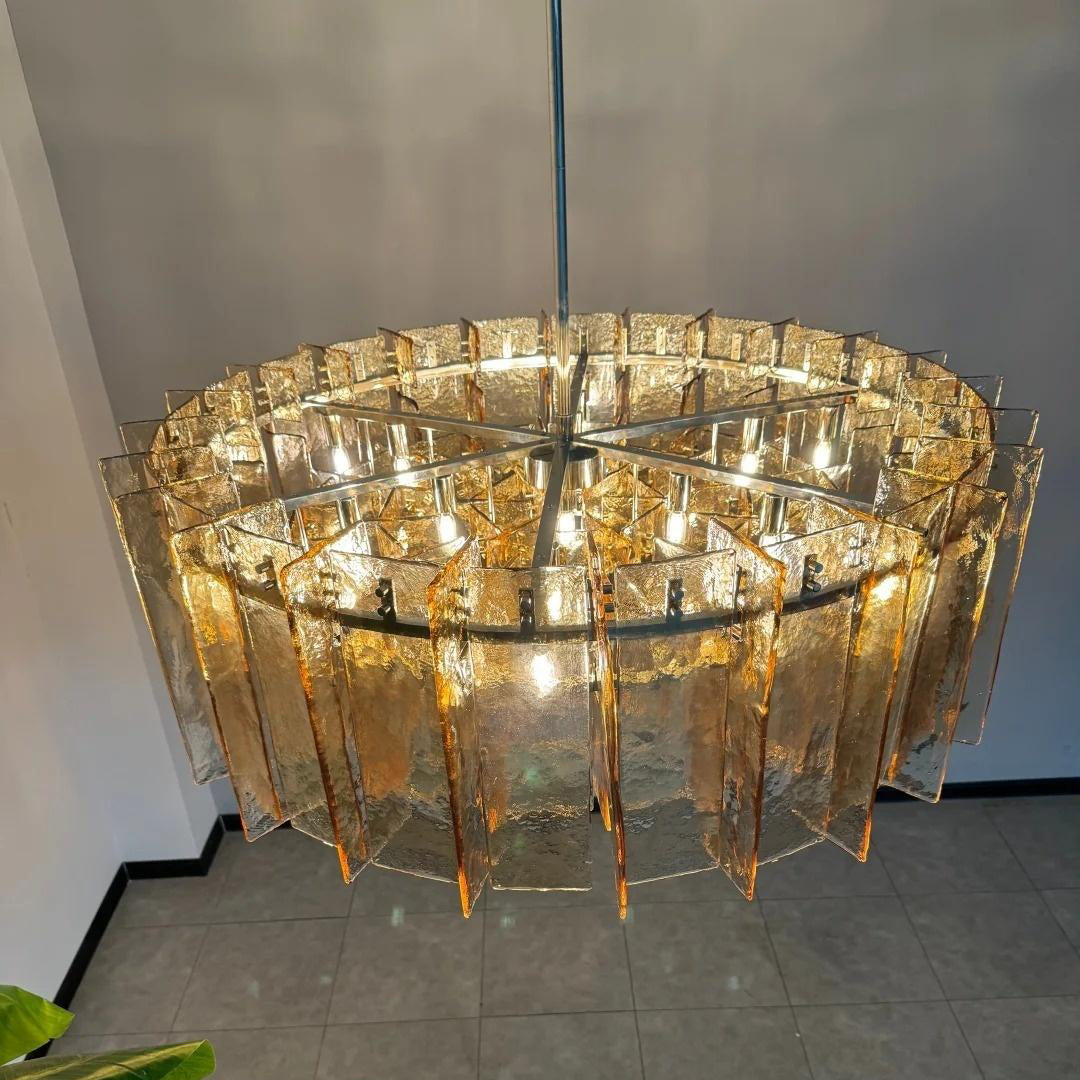 48 Inch Amber Textured Glass Round Chandelier - Lattice