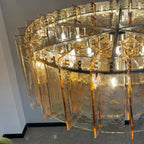 48 Inch Amber Textured Glass Round Chandelier - Lattice