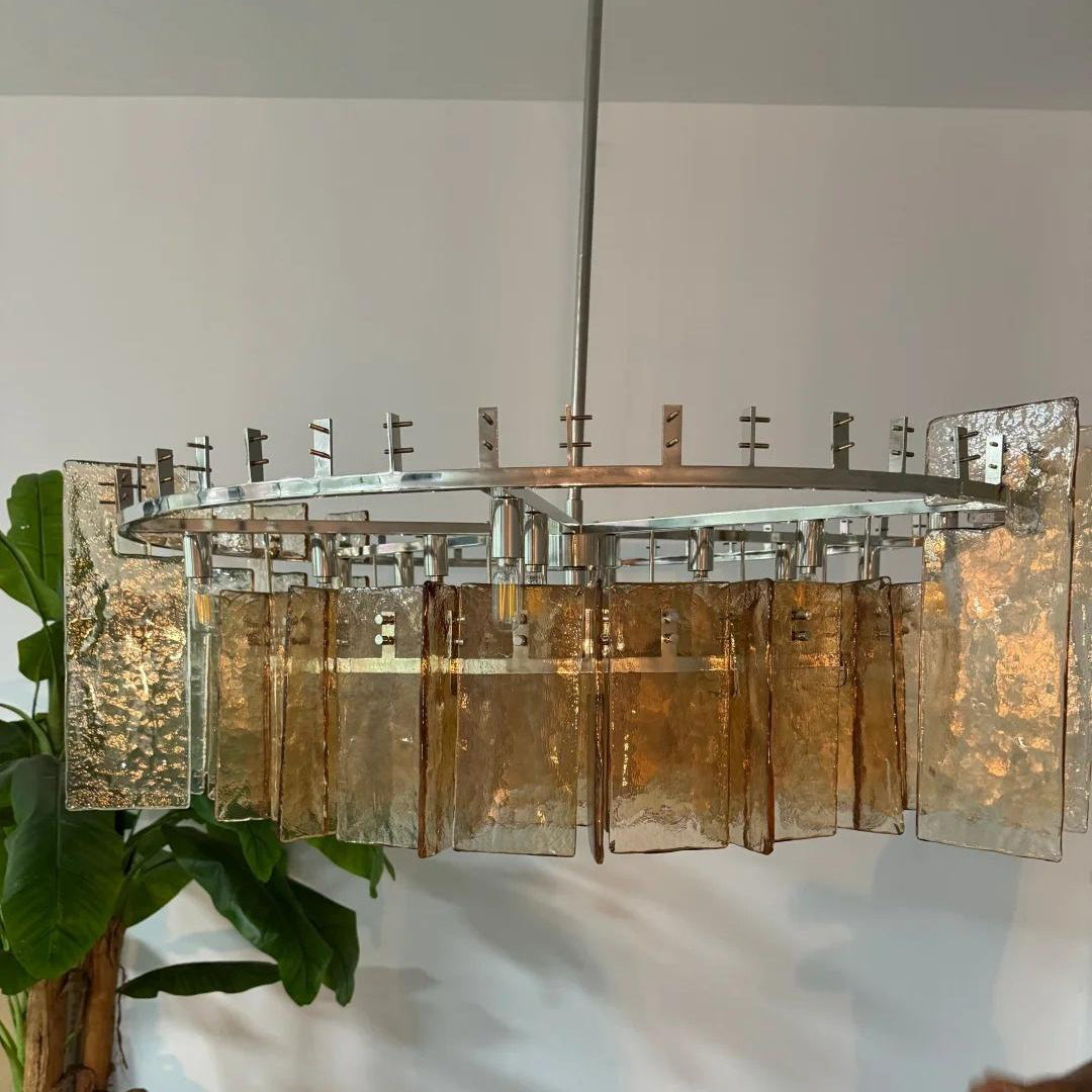 48 Inch Amber Textured Glass Round Chandelier - Lattice