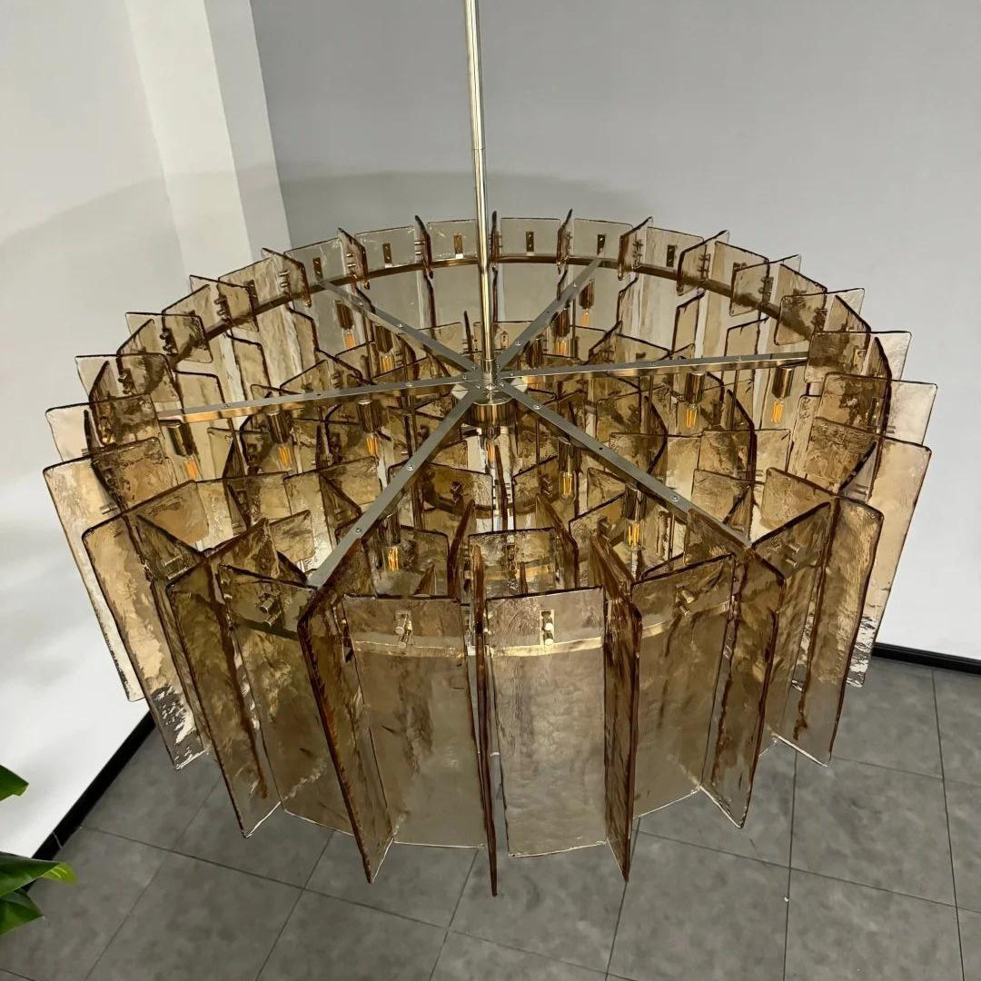 48 Inch Amber Textured Glass Round Chandelier - Lattice