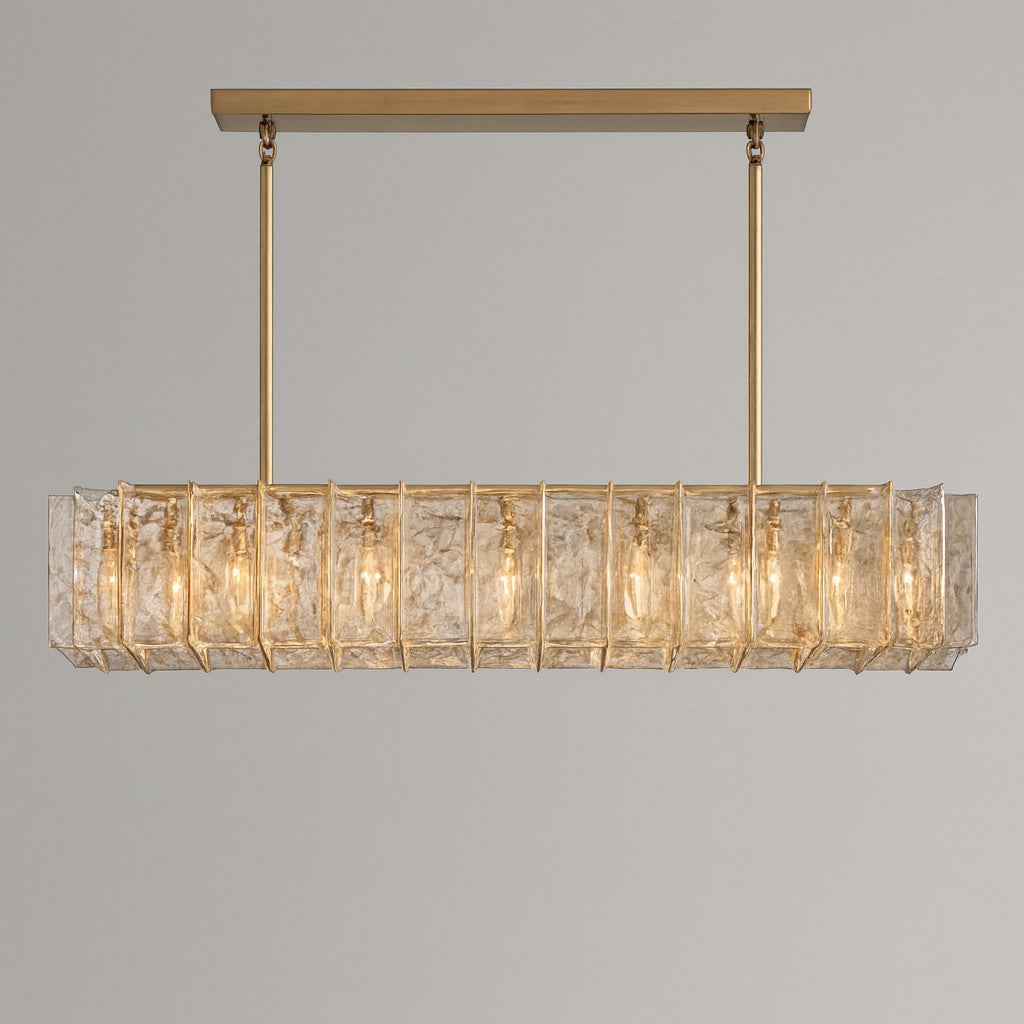 67 Inch Amber Hammered Glass Rectangular Chandelier - Lattice
