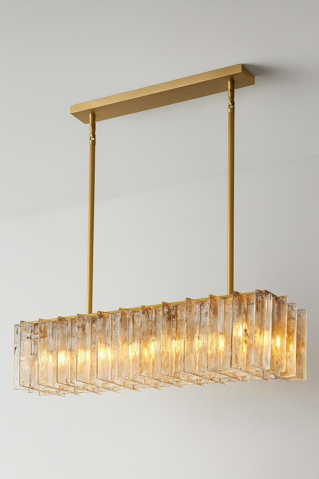 67 Inch Amber Hammered Glass Rectangular Chandelier - Lattice