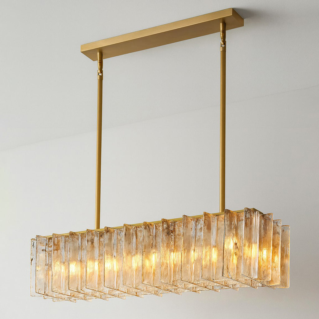 67 Inch Amber Textured Glass Rectangular Chandelier - Lattice