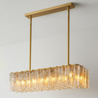 67 Inch Amber Textured Glass Rectangular Chandelier - Lattice