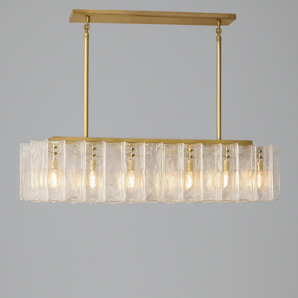 49 Inch Clear Hammered Glass Rectangular Chandelier - Lattice