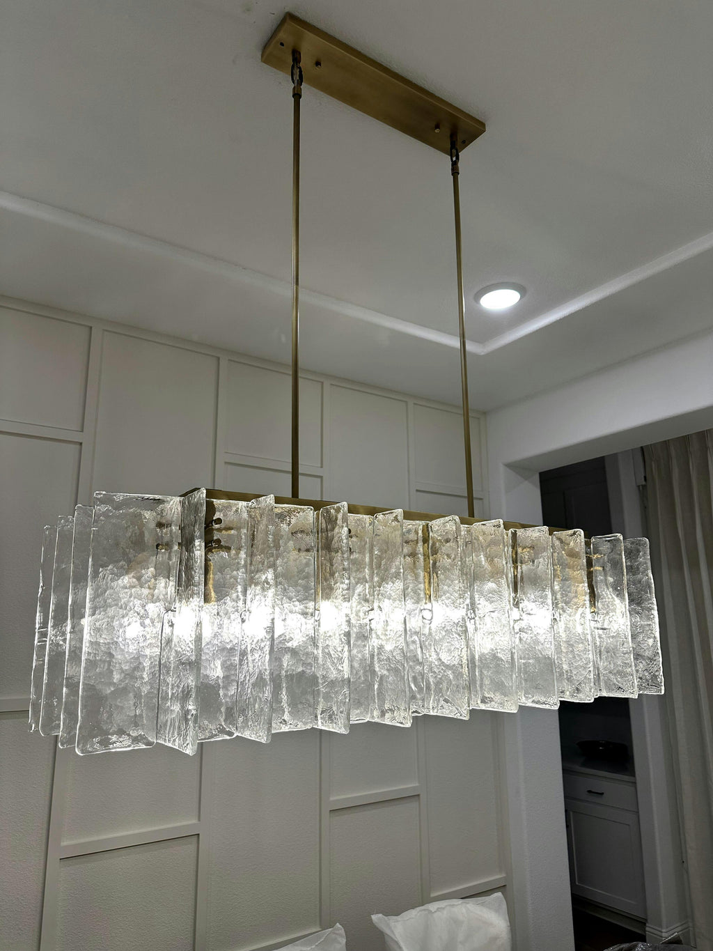49 Inch Clear Hammered Glass Rectangular Chandelier - Lattice