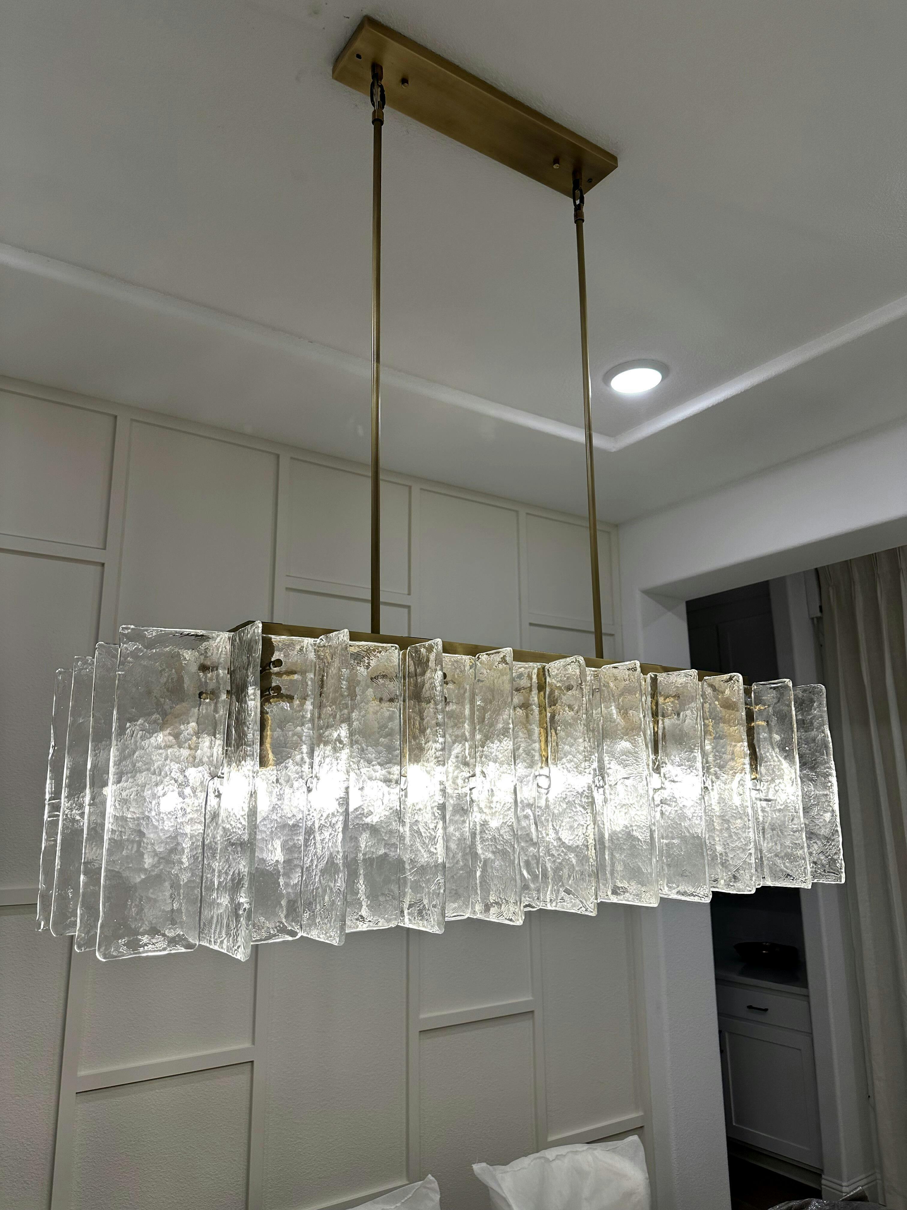 49 Inch Clear Hammered Glass Rectangular Chandelier - Lattice