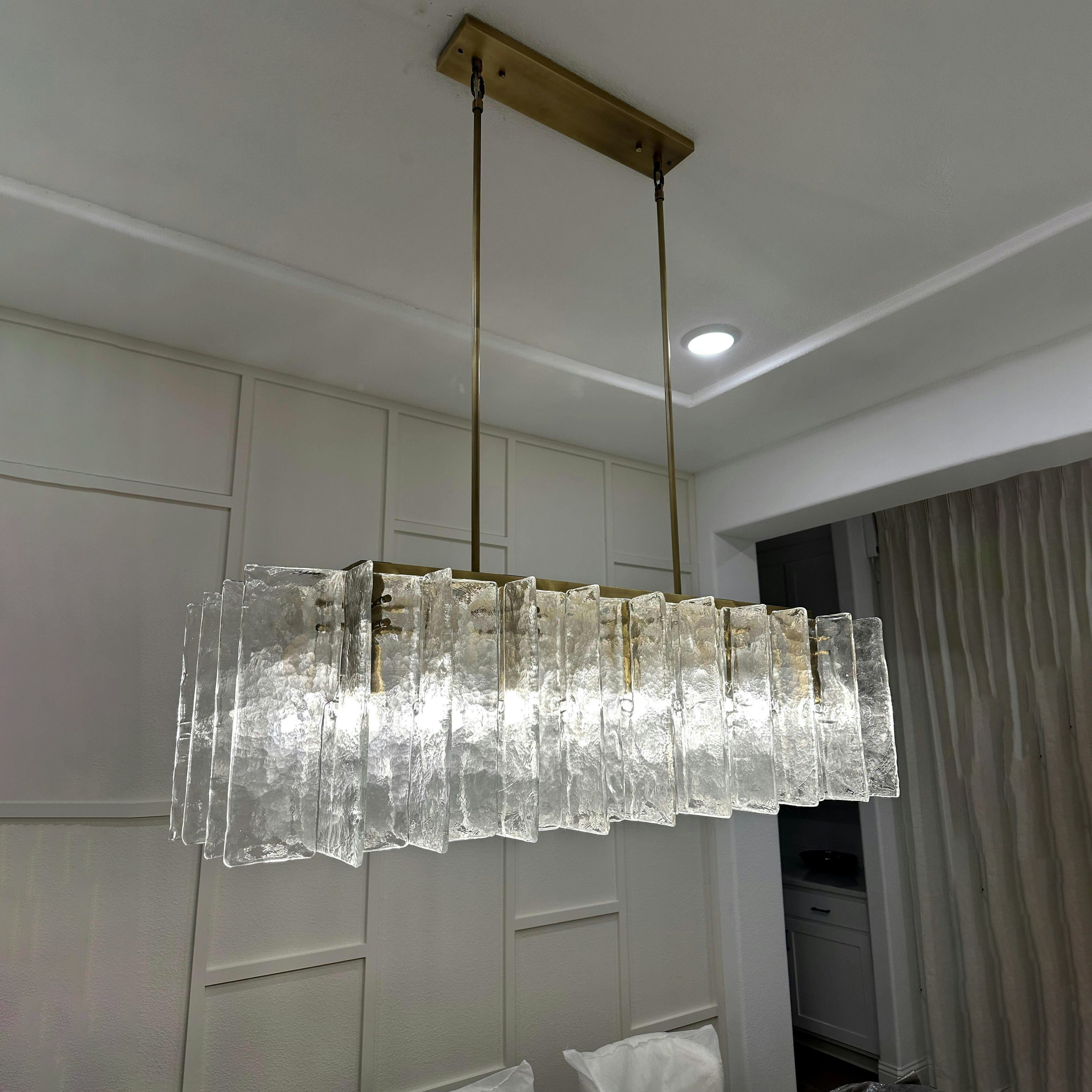 49 Inch Clear Textured Glass Rectangular Chandelier - Lattice