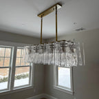 49 Inch Clear Textured Glass Rectangular Chandelier - Lattice
