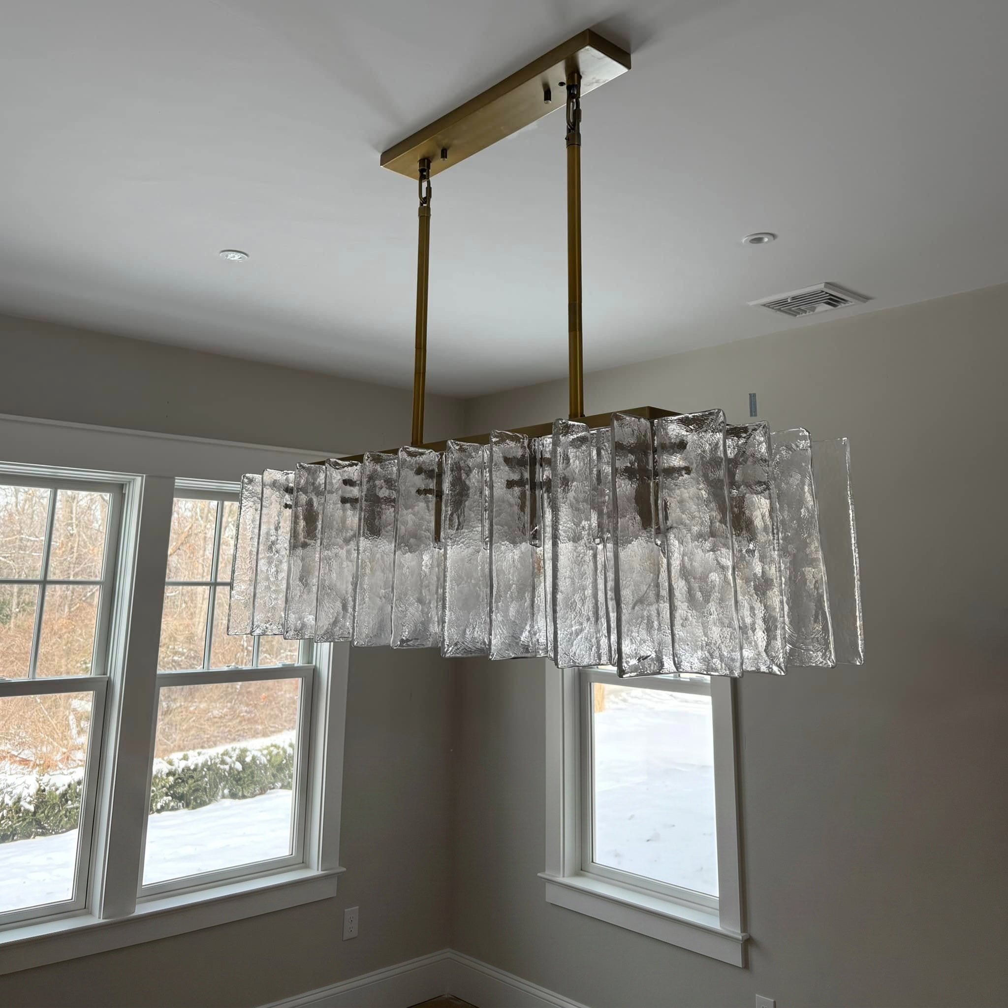 49 Inch Clear Textured Glass Rectangular Chandelier - Lattice