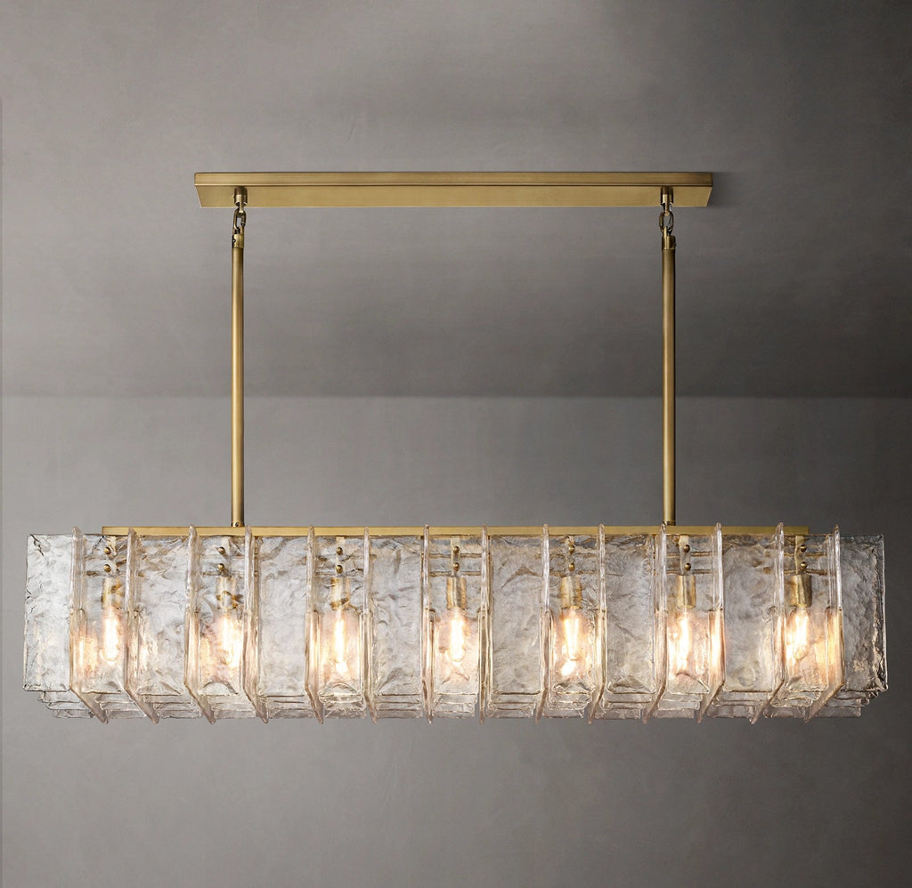 67 Inch Clear Hammered Glass Rectangular Chandelier - Lattice