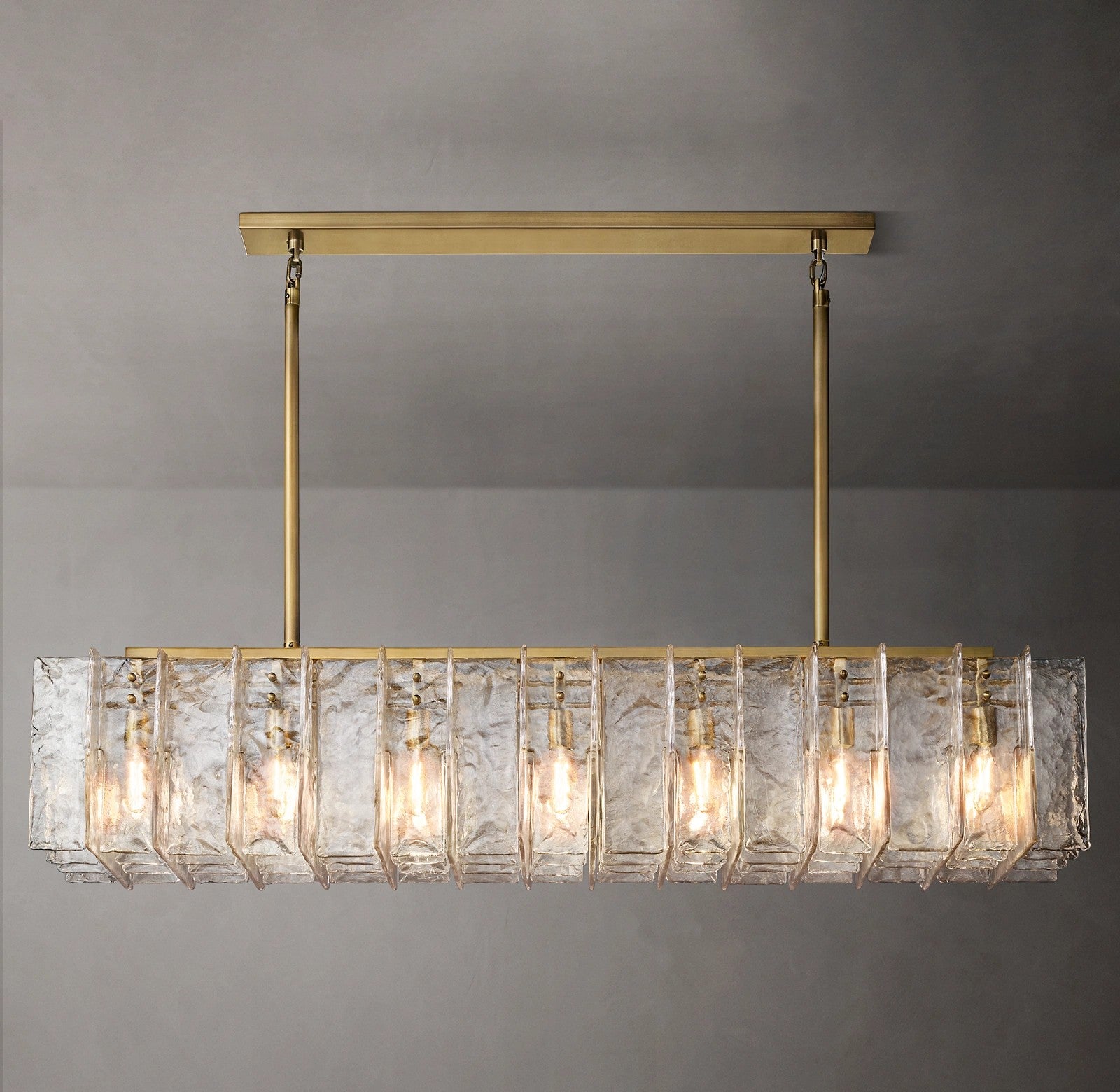 67 Inch Clear Hammered Glass Rectangular Chandelier - Lattice