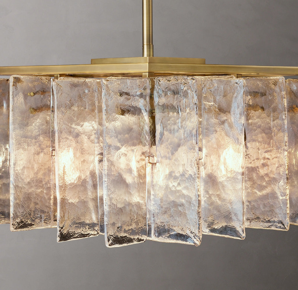 67 Inch Clear Hammered Glass Rectangular Chandelier - Lattice