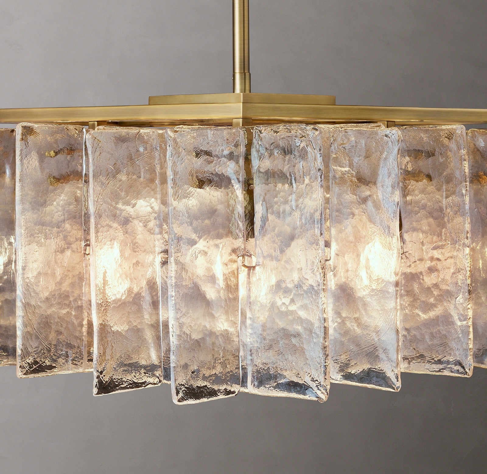 67 Inch Clear Hammered Glass Rectangular Chandelier - Lattice