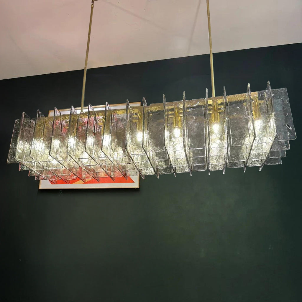 67 Inch Smoked Textured Glass Rectangular Chandelier - Lattice