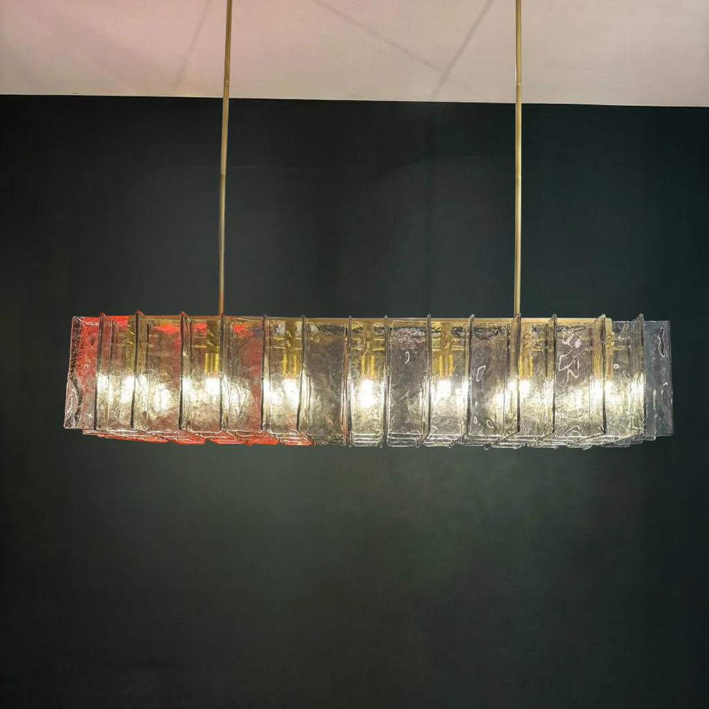 67 Inch Smoked Textured Glass Rectangular Chandelier - Lattice