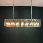 67 Inch Smoked Textured Glass Rectangular Chandelier - Lattice