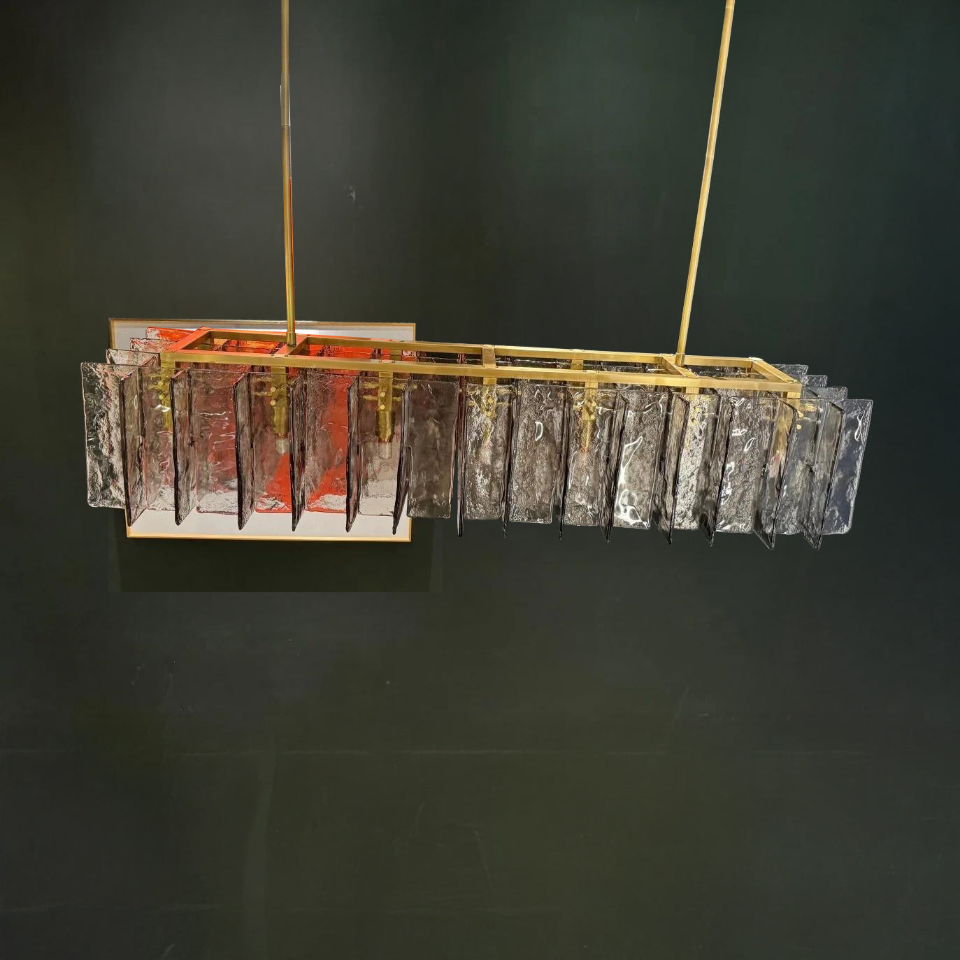 67 Inch Smoked Textured Glass Rectangular Chandelier - Lattice