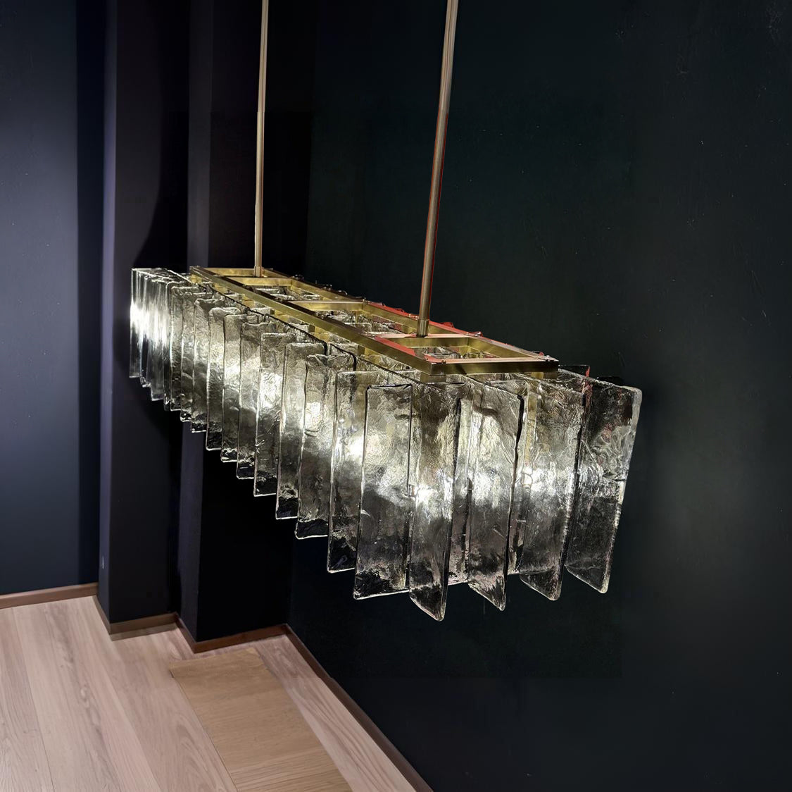 67 Inch Smoked Textured Glass Rectangular Chandelier - Lattice