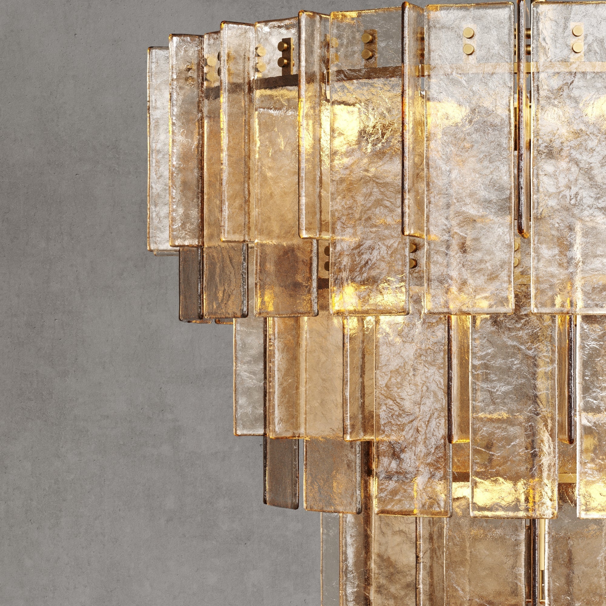 46 Inch Amber Hammered Glass Tiered Chandelier - Lattice