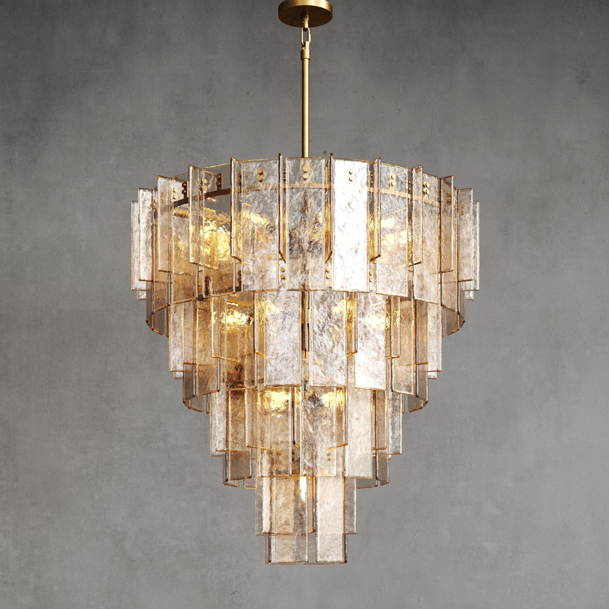 46 Inch Amber Hammered Glass Tiered Chandelier - Lattice