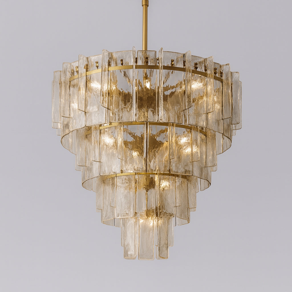 46 Inch Amber Hammered Glass Tiered Chandelier - Lattice