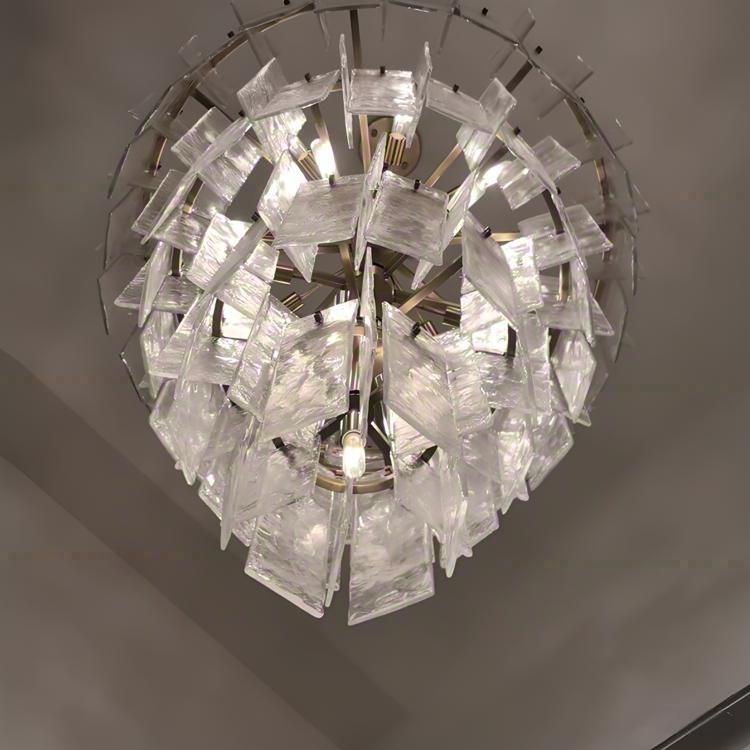 46 Inch Clear Hammered Glass Tiered Chandelier - Lattice