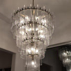 46 Inch Clear Hammered Glass Tiered Chandelier - Lattice