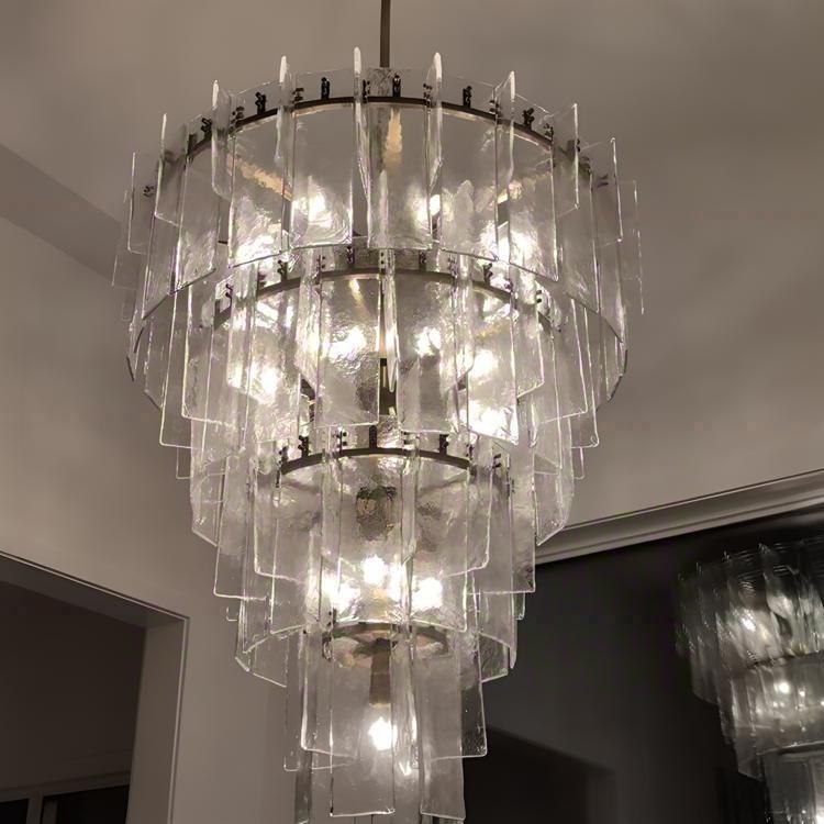46 Inch Clear Hammered Glass Tiered Chandelier - Lattice