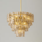 36 Inch Amber Hammered Glass Tiered Chandelier - Lattice