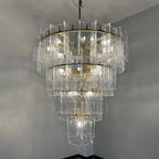 46 Inch Clear Textured Glass Tiered Chandelier - Lattice