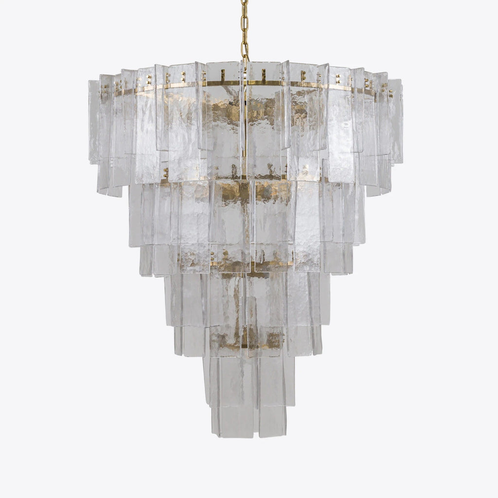 46 Inch Clear Textured Glass Tiered Chandelier - Lattice