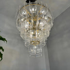 46 Inch Clear Textured Glass Tiered Chandelier - Lattice
