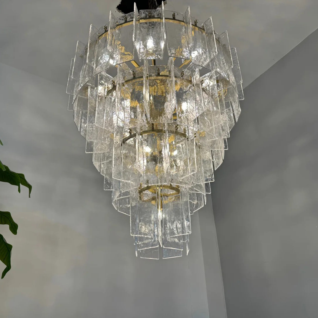 46 Inch Clear Textured Glass Tiered Chandelier - Lattice